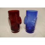 A pair of 1970's Finland modernist "Pablo" red and blue glass cylindrical vases by E.