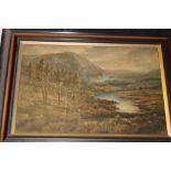 Artist unknown - oil on canvas Highland scene with cattle 15" x 24"