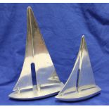 Two modern aluminium figures of yachts 18" and 13" high