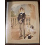 A**E** Chalon - watercolour Portrait of Sir Walter Blunt Bart, signed, inscribed to verso,