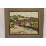 Elizabeth Lamorna Kerr - oil on board "Bridge over the River Camel near Wadebridge Cornwall",