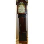 A 19th century longcase clock with 12" painted arched dial,