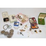 A selection of various costume jewellery including brooches, cuff links, sweetheart brooches,