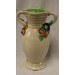 A Clarice Cliff Newport pottery "My Garden" two-handled tapered vase with painted decoration,