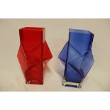 A pair of 1970's Finland "Pablo" modernist glass vases in red and blue by E.