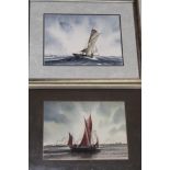 Tony Warren - watercolours "The Falmouth pilot cutter Arrow and diving gannets" signed dated 1987,
