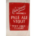 A Cornish glass advertising sign "Churchman's Bodmin Pale Ale Stout - Try One Today" 11" x 7½"
