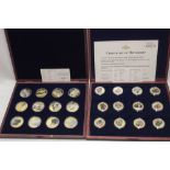 A set of twelve 75th Anniversary of the Second War gilt medallions in fitted case and a set of