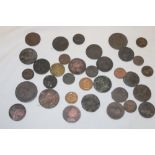 A selection of 18th and 19th century copper coinage including George II 1754 farthing,