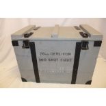 A painted wood instrument transit box marked "20mm Oerlikon 300 knot sight"