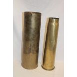 A First War 1916 3" 20cwt brass shell case and one other brass shell case (2)