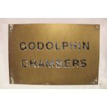 An old Cornish brass name plate "Godolphin Chambers" - of Truro 8" x 11¾"