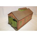 Hornby 0 gauge - tin plate engine shed with opening doors