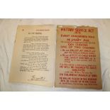 Two original First War military posters/notices "Military Service Act 1916 - Every Unmarried Man Of