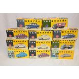 Eleven Vanguards mint and boxed vehicles including Rover P5, Ford Anglia, Bedford tanker,