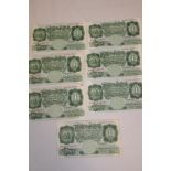 Seven various seated Britannia green £1 notes signed O'Brien