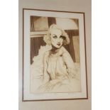 A limited-edition coloured etching depicting a bust portrait of Carole Lombard No.