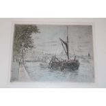 A coloured limited-edition etching "Sailing Barge on the Embankments" No.