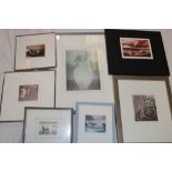 Seven various framed limited-edition etchings by Ian Laurie including "Grey on Grey, Hideaway,