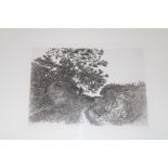 A black and white limited-edition etching "Farm Gate",