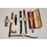 A selection of various ladies' and gent's wristwatches including 9ct gold wristwatch with leather