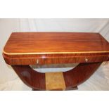 An Italian maple and burr walnut Art Deco-style side table with two drawers in the frieze on curved