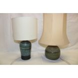 A Porthleven studio pottery table lamp with green glazed decoration and one other Celtic pottery