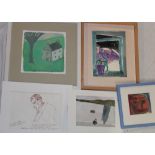 Jerry White - watercolours Two unframed original sketches including a Piano Player and Figure,