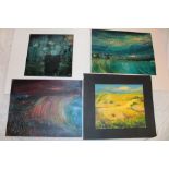 Ian Laurie - acrylic Four unframed studies including "Morning Glow", signed,