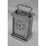 A good quality French carriage clock with rectangular enamelled dial in chromium-plated case