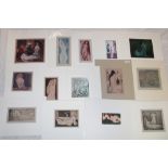 A selection of 20 unframed coloured etchings by Ian Laurie - female nude studies and others,