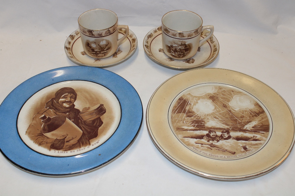 A selection of First War china including a pair of Grimwades Bruce Bairnsfather tea cups and