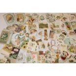 A large selection of various Victorian greetings cards,