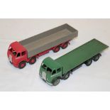 Dinky Super Toys - Foden red/grey open lorry and a Foden green flat lorry (2)
