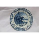 A Second War Dutch blue and white pottery propaganda dish "Herrijzend Nederland"