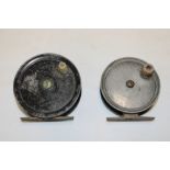 A grey metal fly fishing reel by Charles Ingram of Glasgow and one other grey metal fly fishing