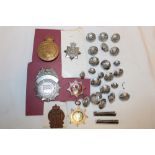 Various Police and Fire Brigade badges and buttons including British Honduras Police cap badge,