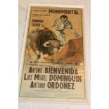 A 1961 Spanish bull fighting poster "Plaza de Toros Monumental" 38" x 21"