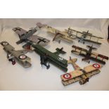 Seven various modern model aircraft of British and German First War bi-planes and aircraft
