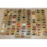 Two boxes containing over 100 Lledo Days-Gone mint and boxed vehicles including commercial and