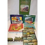 Various toy train and car books including Bassett-Lowke Railways, Hornby Dublo Trains,