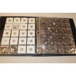 A folder album containing a collection of 300 silver 3d coins,