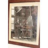 An old period photograph of Winston Churchill painting indistinctly signed, 20" x 16",