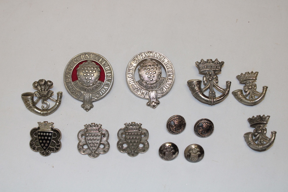 A selection of 2nd Cornwall Rifle Volunteers badges and insignia including field service cap badge,