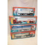 Four Tekno diecast articulated lorries,