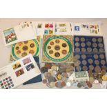 Two United Kingdon uncirculated coin sets, selection of various GB and Foreign coins,