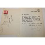 A 1953 letter written and signed by Sir Laurence Olivier to a V Ellis of London with copy research