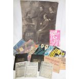 A large First War photograph of a soldier, various aircraft recognition volumes, ration books,
