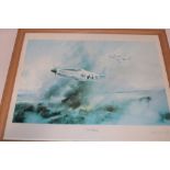 A coloured aircraft print "P-51 Mustang" after Robert Taylor, signed by General Russell Berg,