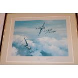 A coloured aircraft print "Hurricane" after Robert Taylor signed by Wing Commander RR Stanford-Tuck,